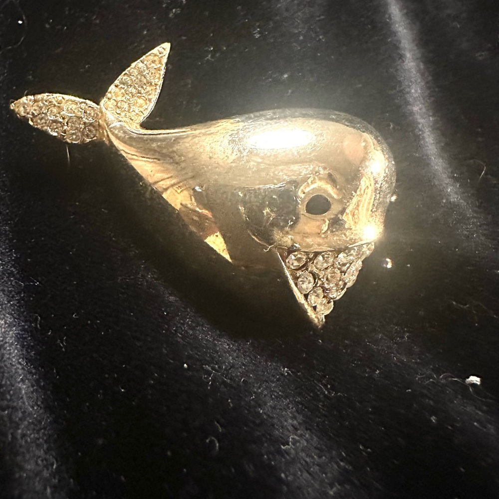 Gold Whale Fish Brooch